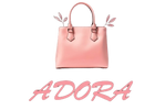 Pink handbag with 'ADORA' branding on a white background