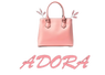 Pink handbag with 'ADORA' branding on a white background
